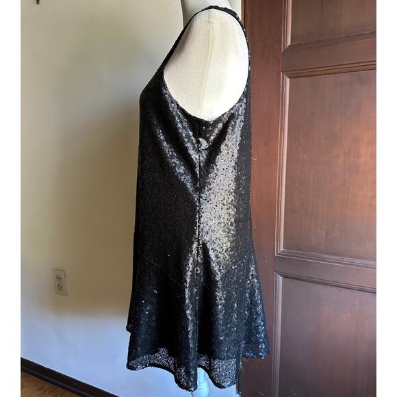 FREE PEOPLE Liquid Shine Black Sequin High Neck Cocktail mini dress Extra Small - Picture 4 of 8